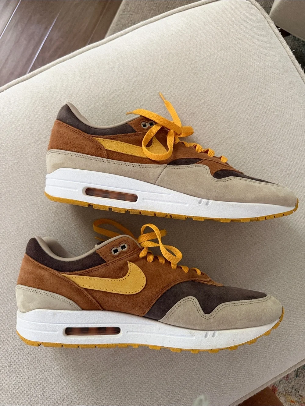 Nike Men's Suede Low-Top Sneakers in Brown and Yellow